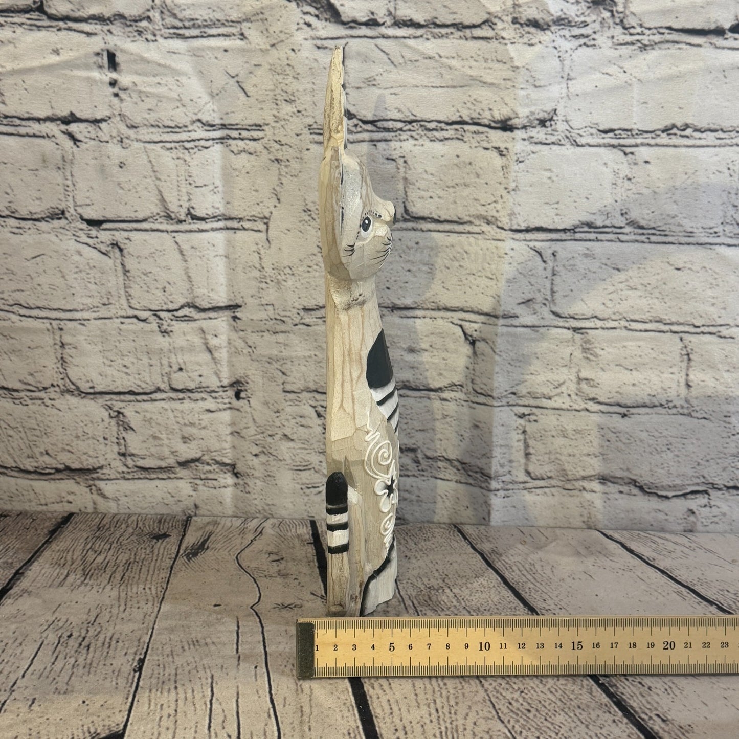 30cm White Flower Wooden Shabby Cat Statue Ornament Fair Trade Handcarved7