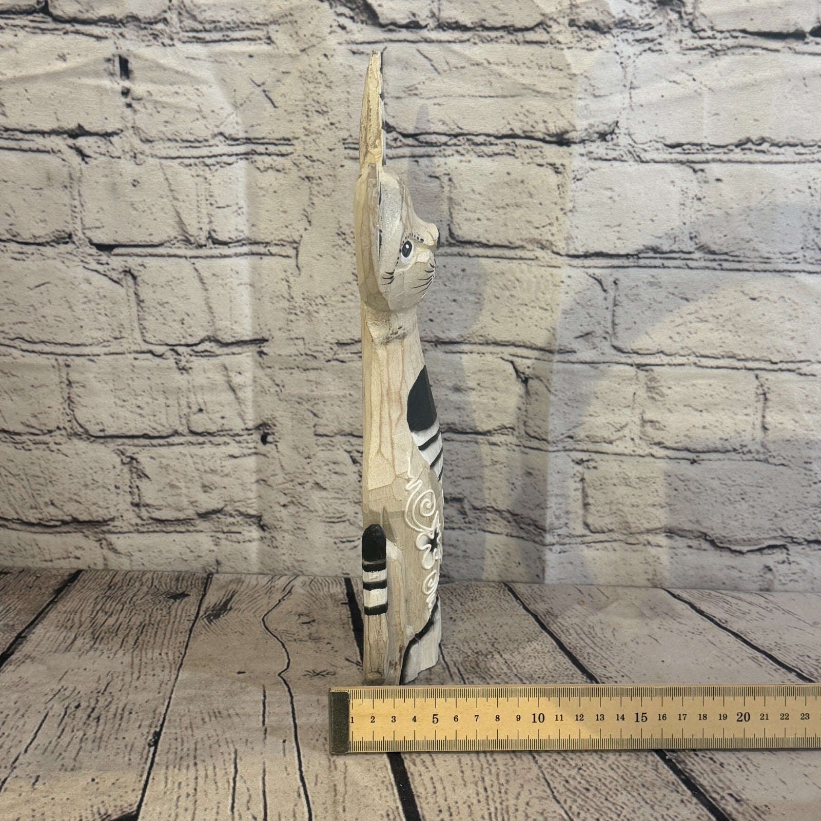 30cm White Flower Wooden Shabby Cat Statue Ornament Fair Trade Handcarved7