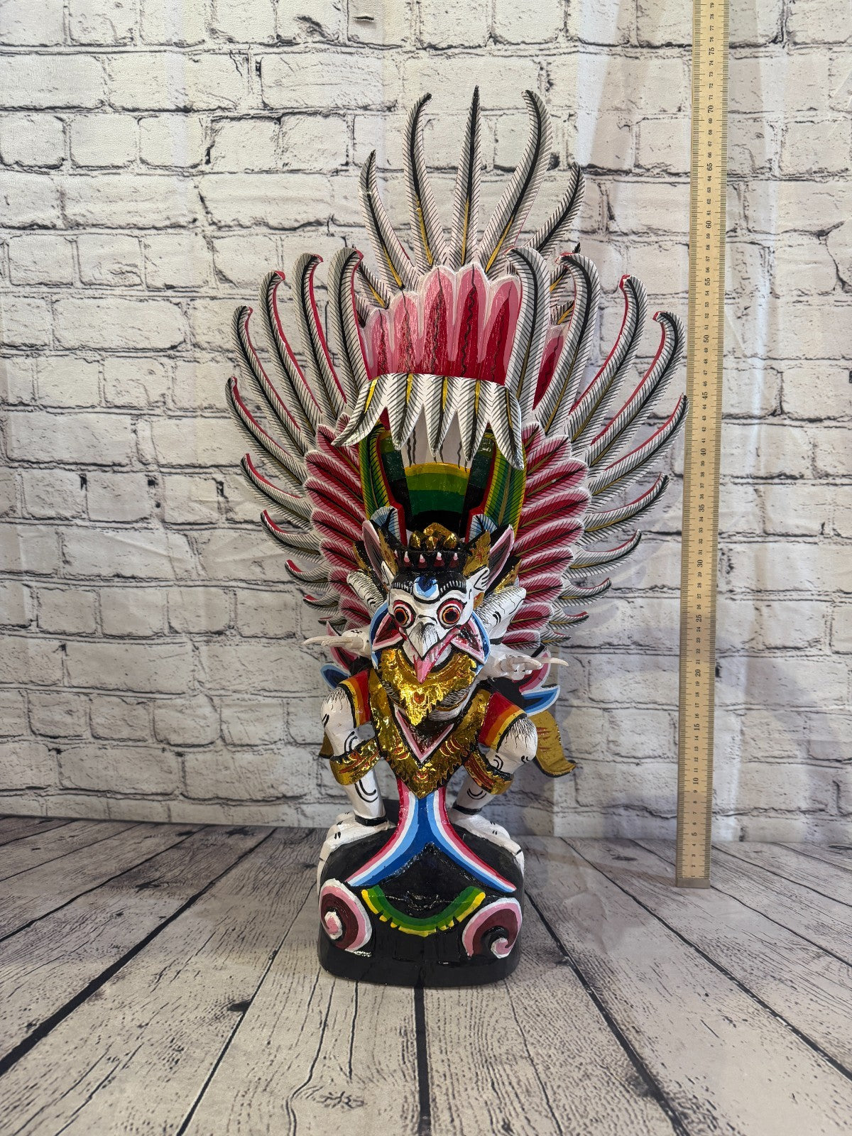 70cm White Balinese Carved Sculpture Winged Garuda Painted Wood  Vishnu Hindu5