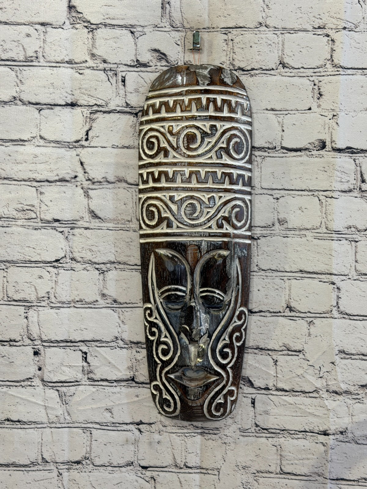 50cm Wave Brown Thick Painted Mask Carved Wooden Ethnic Tribal Tiki Wall Art2