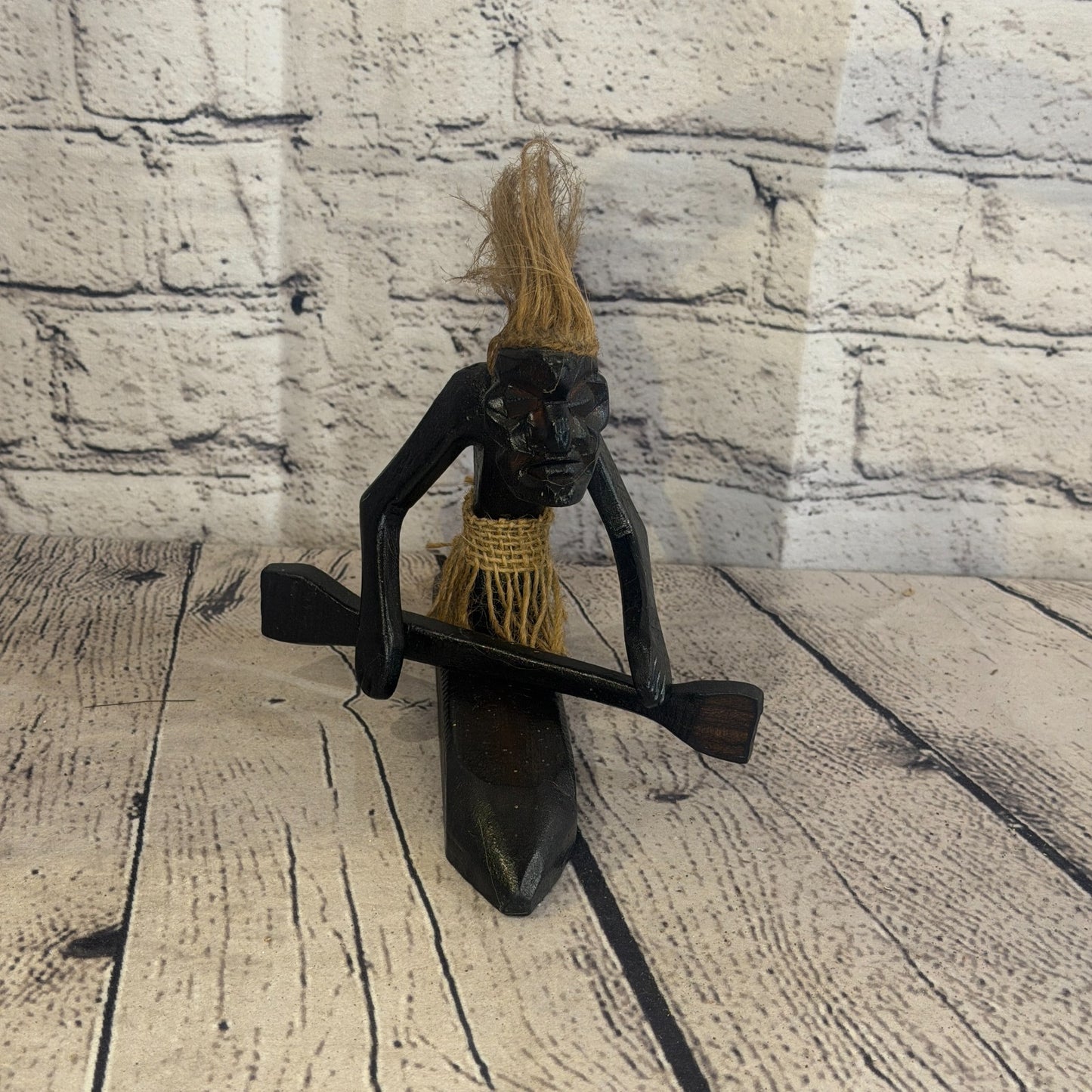 15cm Canoe Rider African Tribal Warrior Man Figure Statue Wood Hand Carved1
