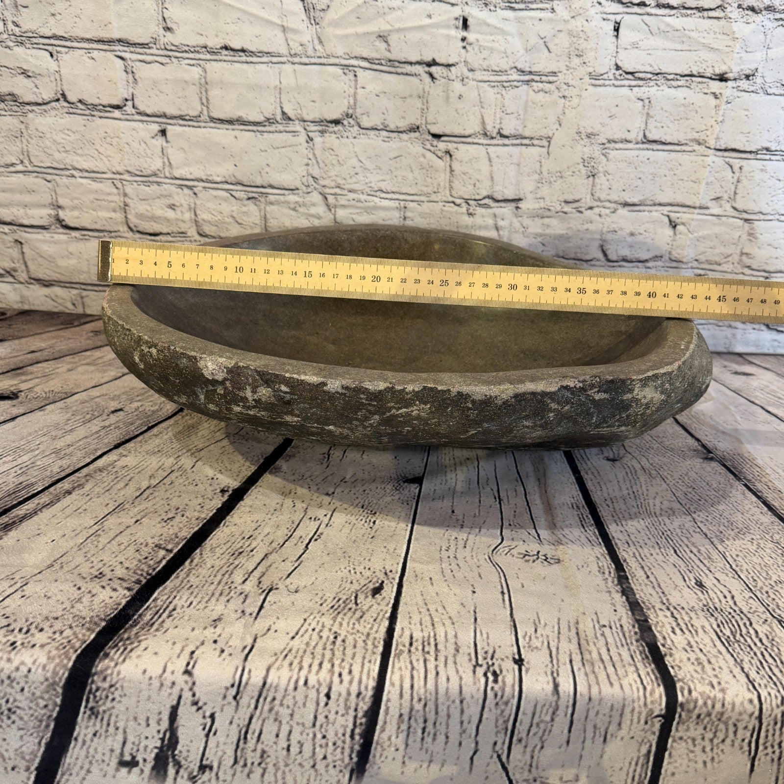 42cm x 36cm Wash Basin Bathroom Counter Top Washing River Stone Bowl Sink No 34