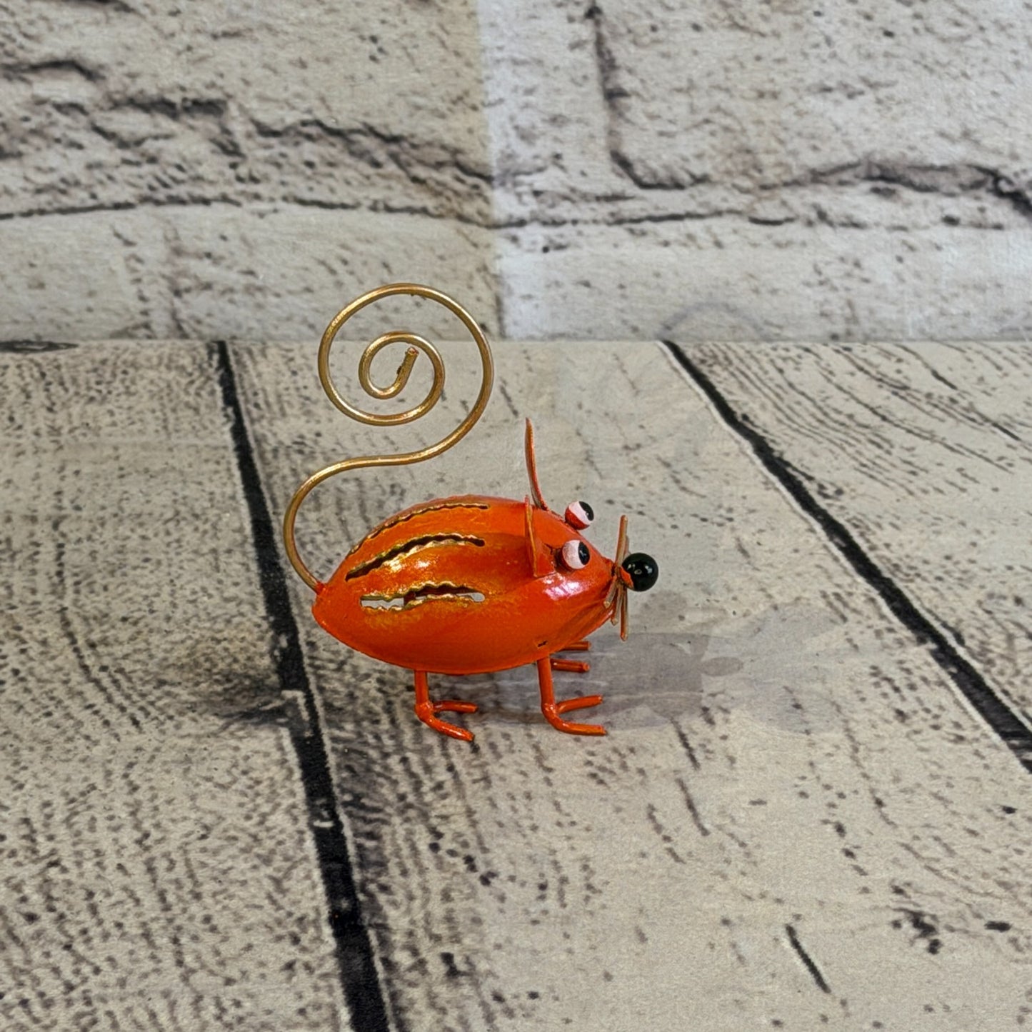 7cm x 7cm Colourful Orange Mouse Rat Metal Tin Standing Ornament Statue3