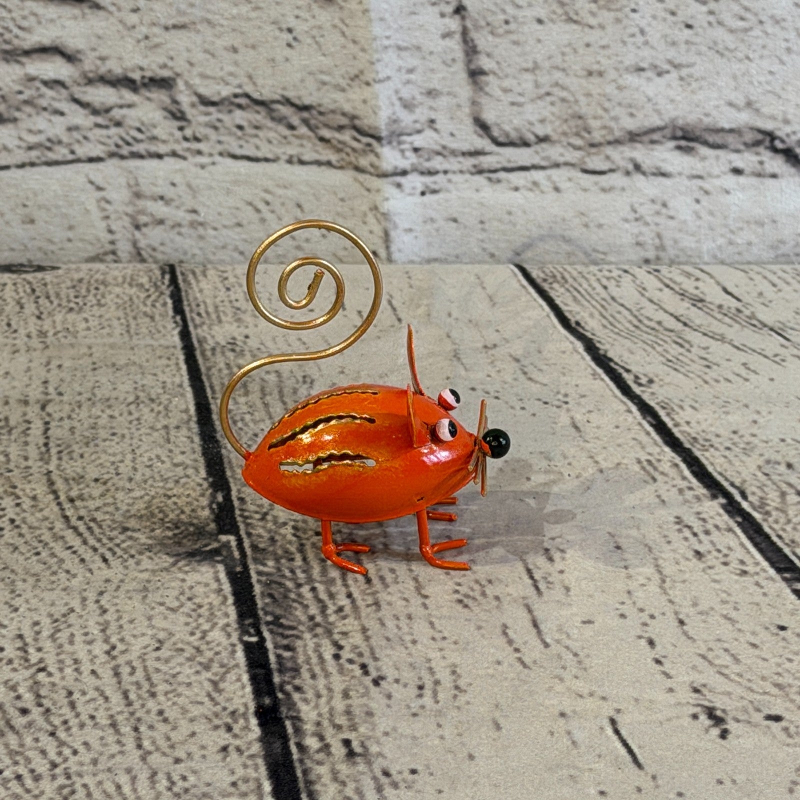 7cm x 7cm Colourful Orange Mouse Rat Metal Tin Standing Ornament Statue3