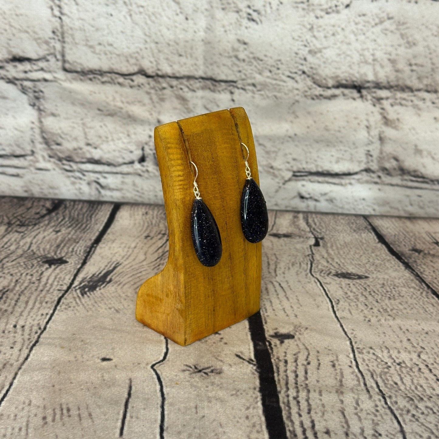 Blue Goldstone Teardrop Stone 925 Silver Dangle Drop Earrings Handmade Jewellery2