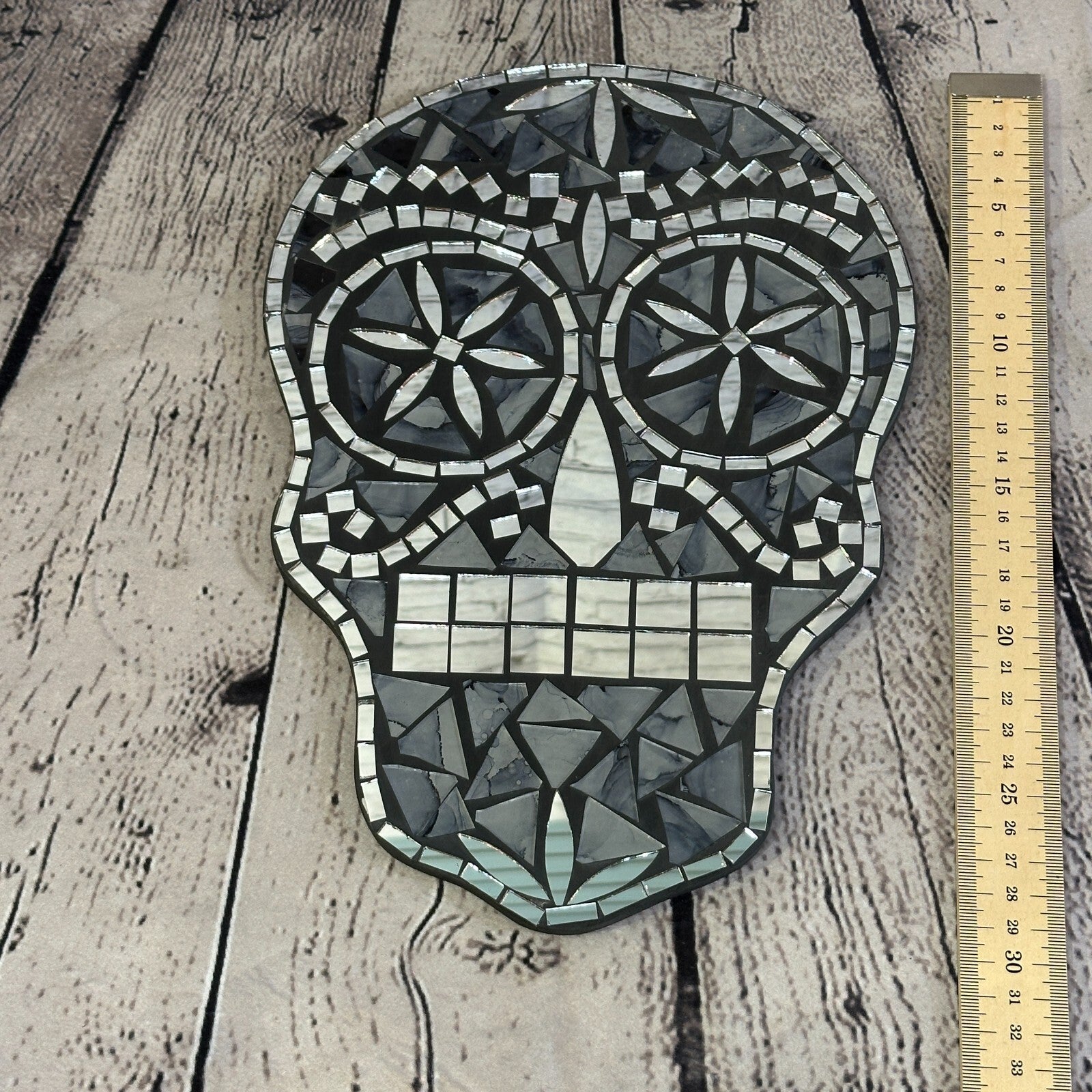 Black Grey Skull Mosaic Tile Wall Mirror 30cm x 20cm 12 Inches Handmade New3