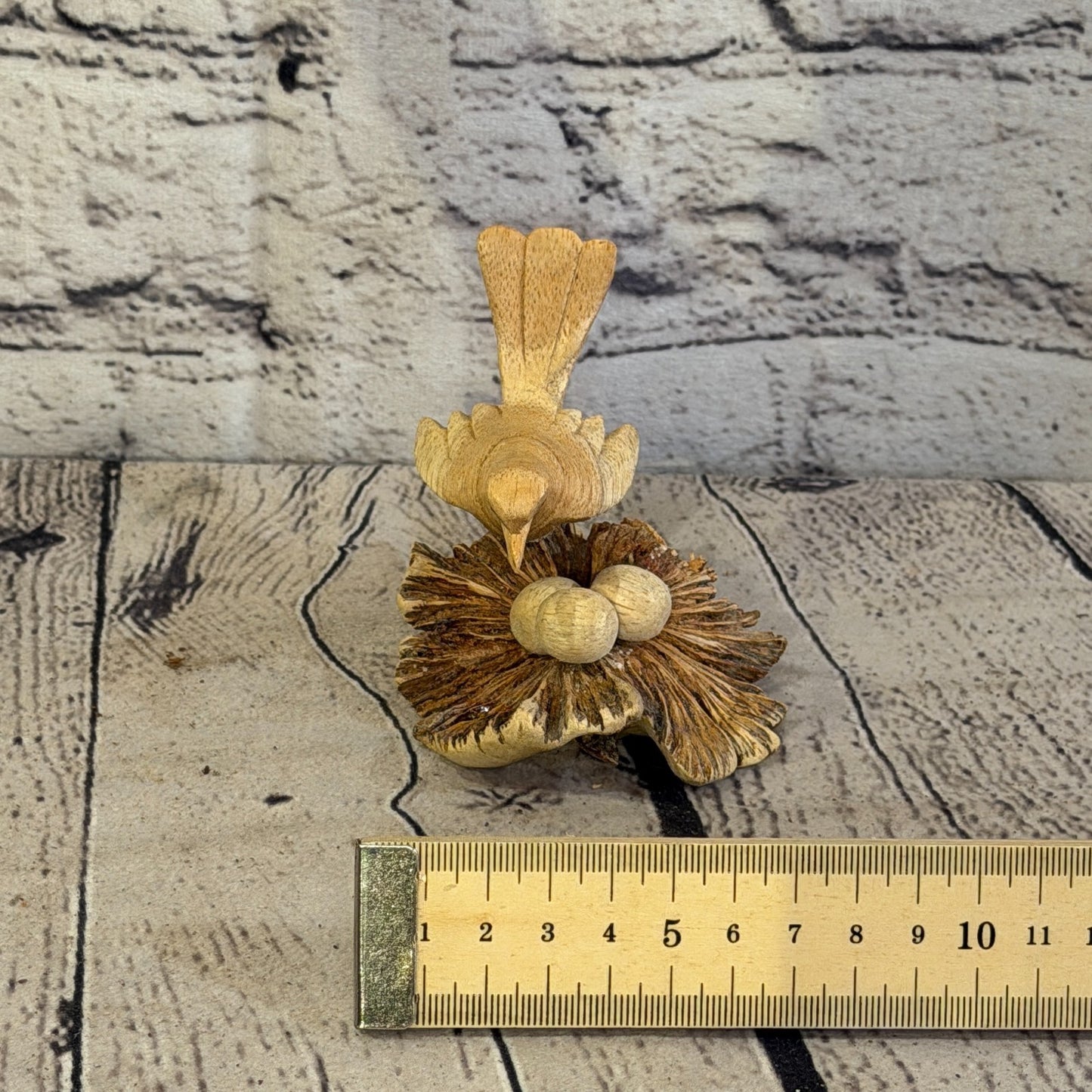 10cm Single Bird Mushroom Parasite Ornament Natural Carving Fair trade Wooden7