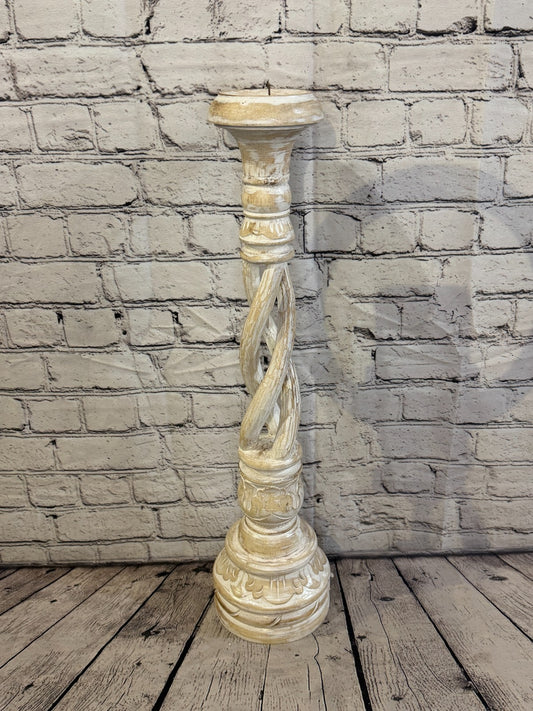 60cm x 15cm White Twist Wooden Vintage Style Candle Stand Shabby Pillar Holders0