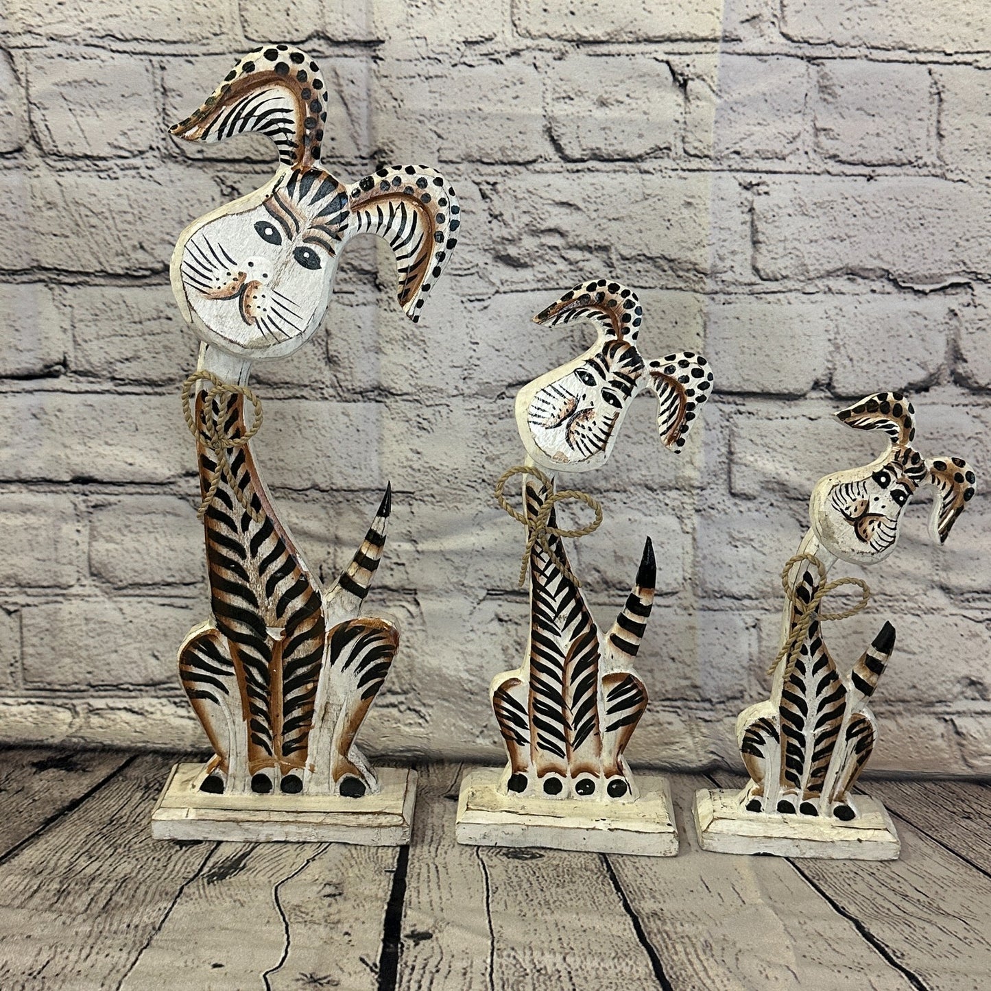 White Wooden Rabbit Hare Shabby Pattern 30cm x 10cm Handmade and Fairtrade8