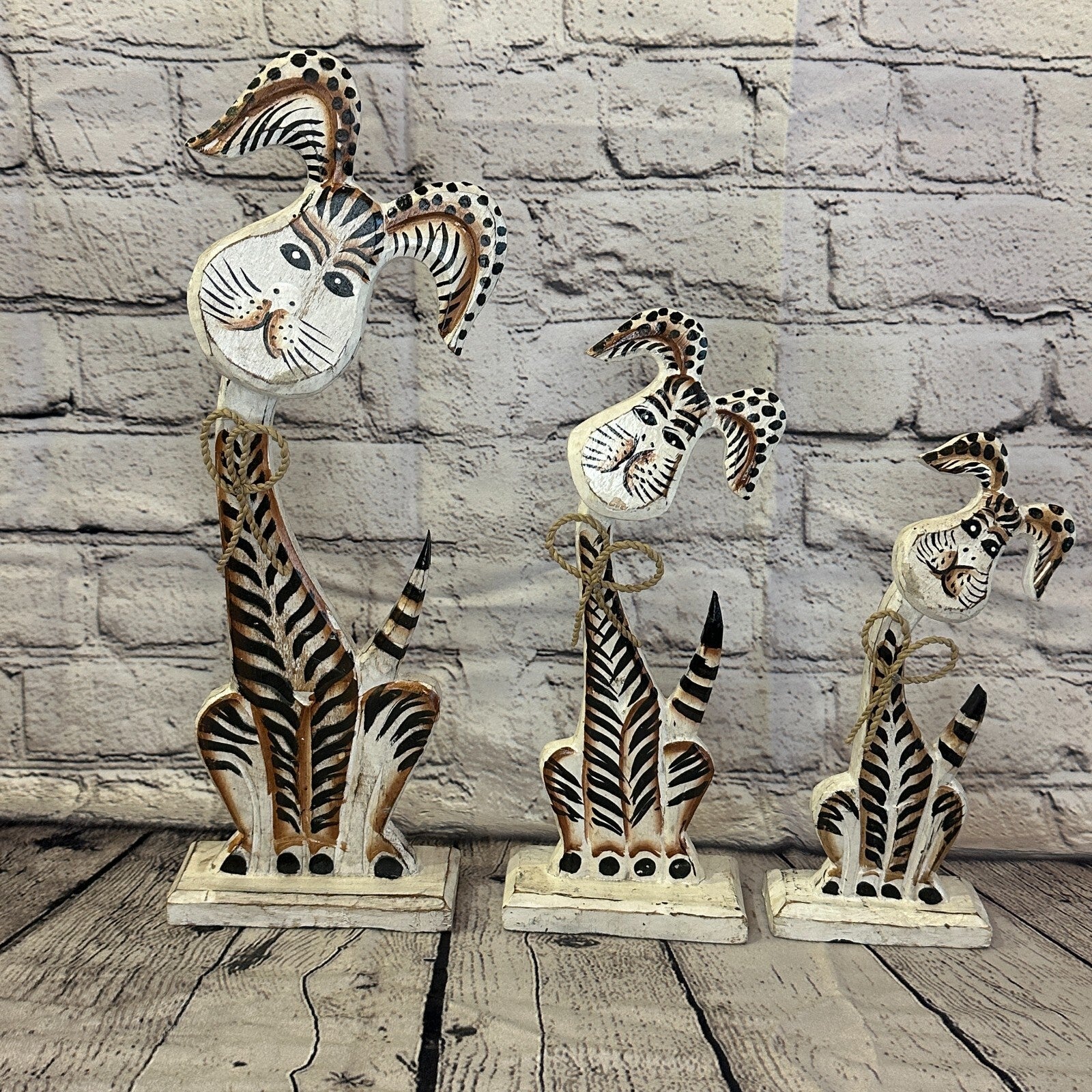 White Wooden Rabbit Hare Shabby Pattern 30cm x 10cm Handmade and Fairtrade8