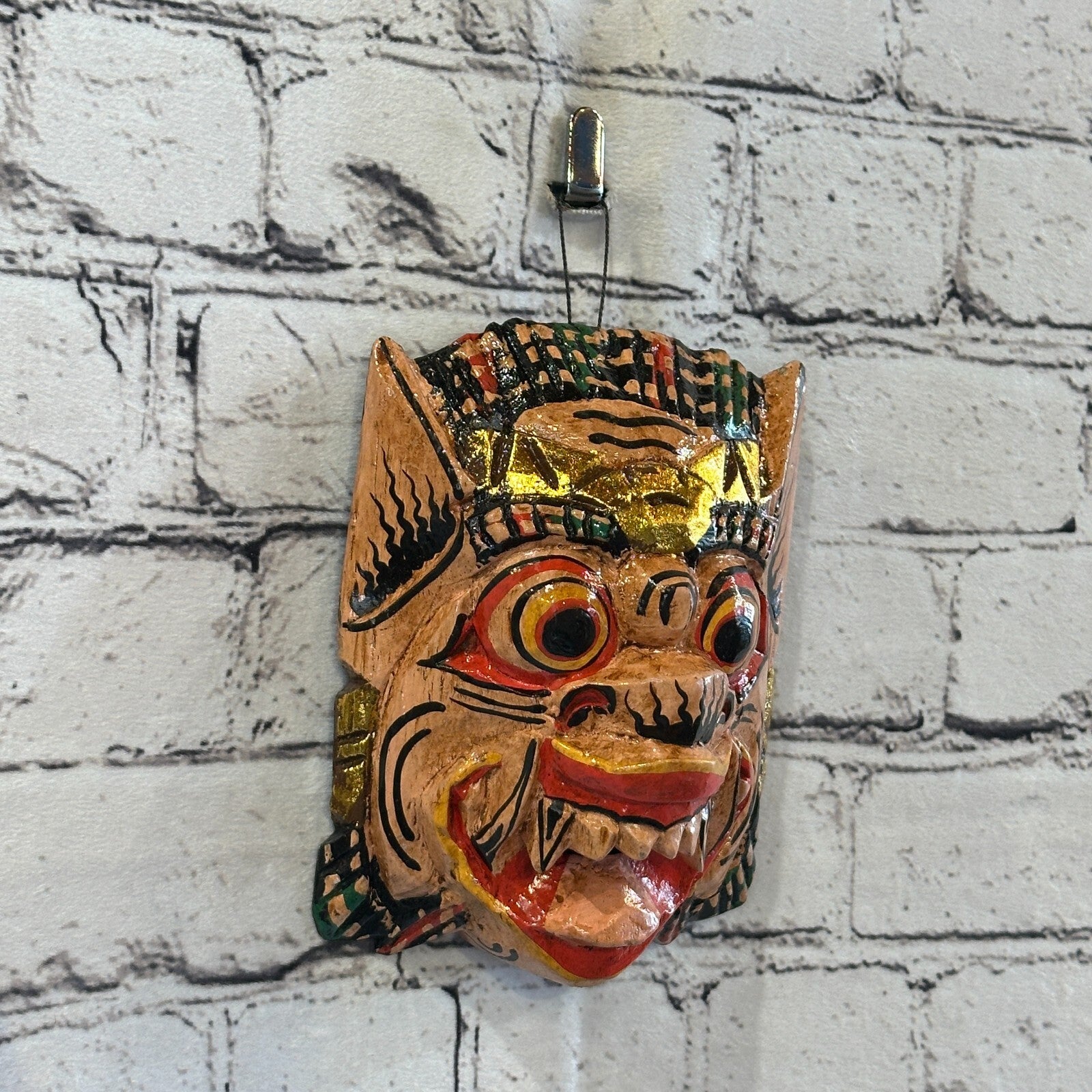Small Wooden Natural Barong Wall Mask 15cm x 12cm Handmade And Fairtrade Hindu0