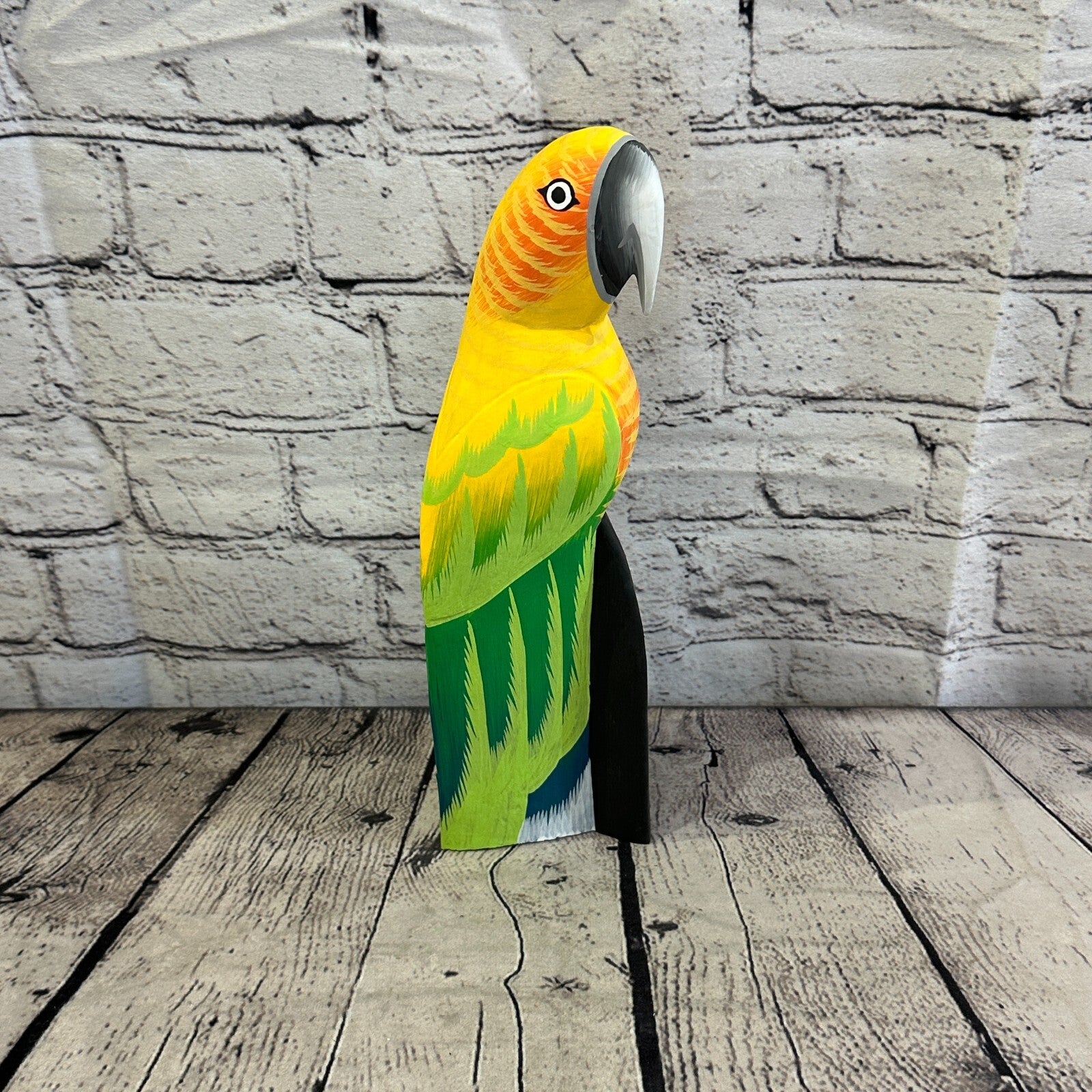 30cm Yellow Parrot Bird Ornament Statue Fair Trade Hand Made Carved Wood0