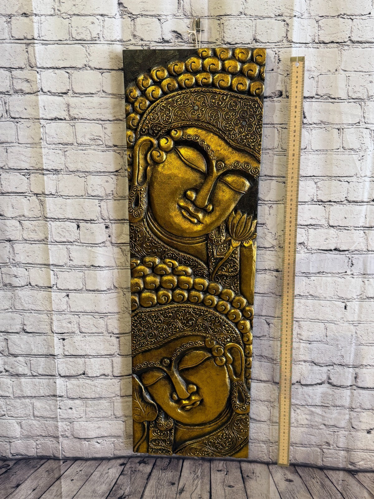 100cm x 30cm Gold Black 2 Buddha Wall Art Plaque Handcarved Wooden Wood Panel4