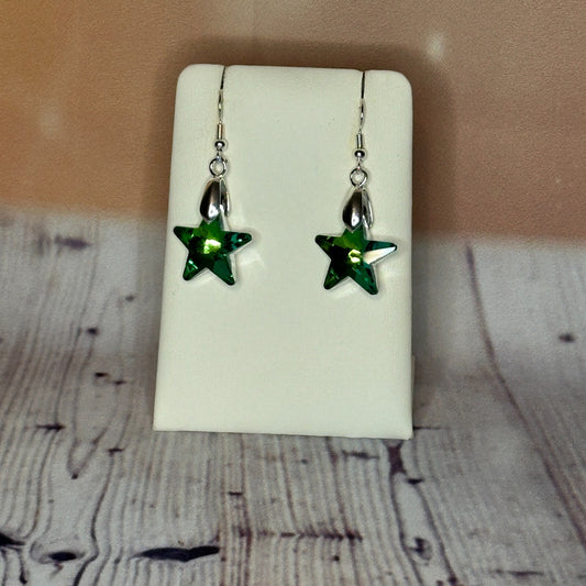 Light Green Crystal Star Shaped Dangle Drop Earrings Handmade UK Jewellery0