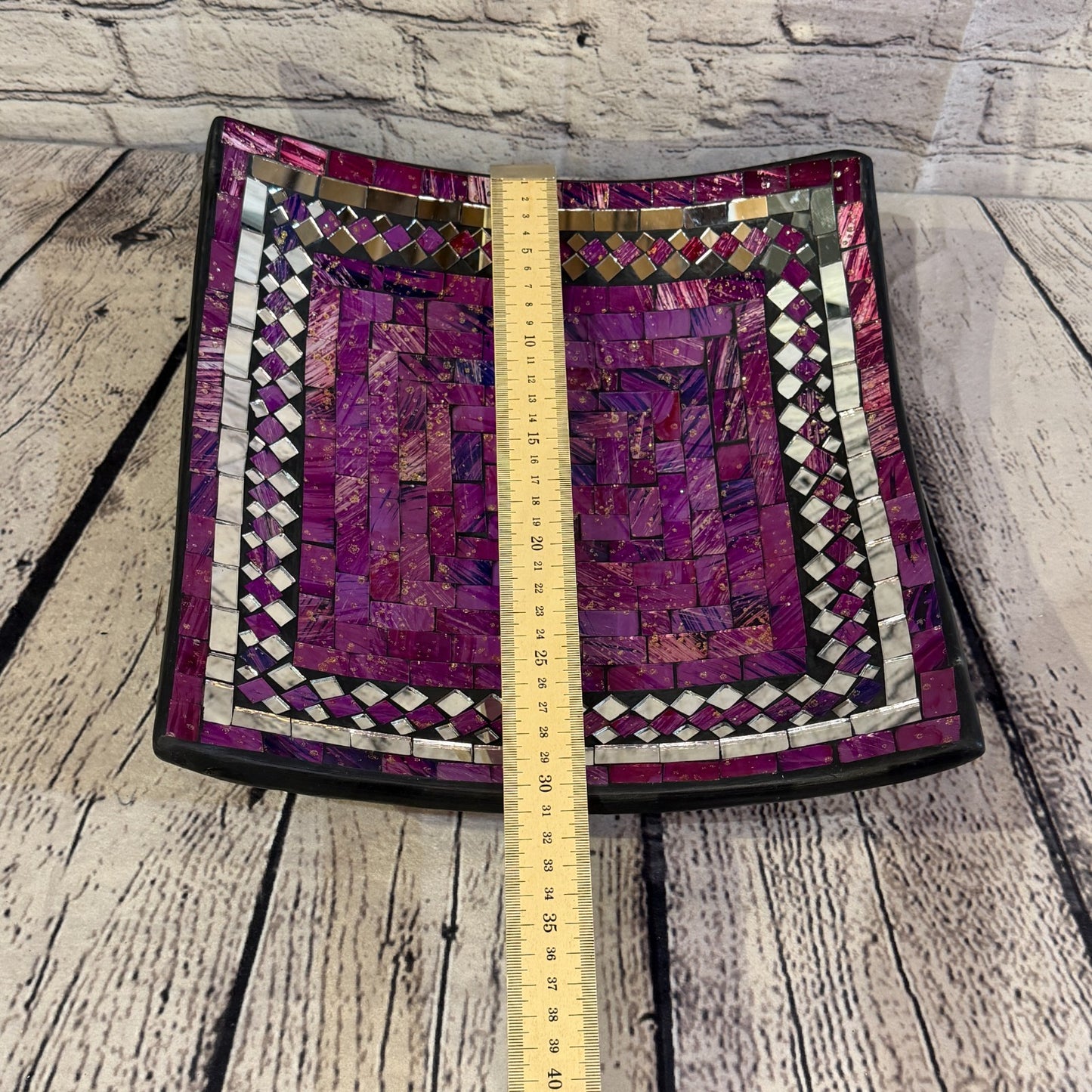 30cm Purple Square Mirror Mosaic Handmade Ceramic Glass Tile Bowl Fruit2