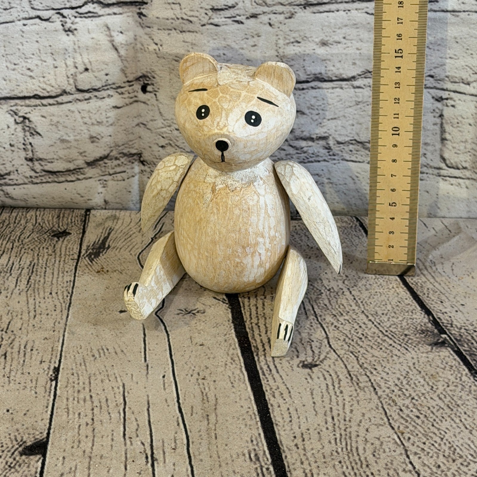 15cm Brown Teddy Bear Sitting Animal, Wooden Shelf Ornament Handmade & Fairtrade5