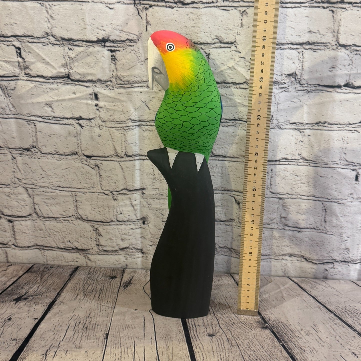 40cm Bright Green Parrot Bird Ornament Statue Fair Trade Hand Made Carved Wood5