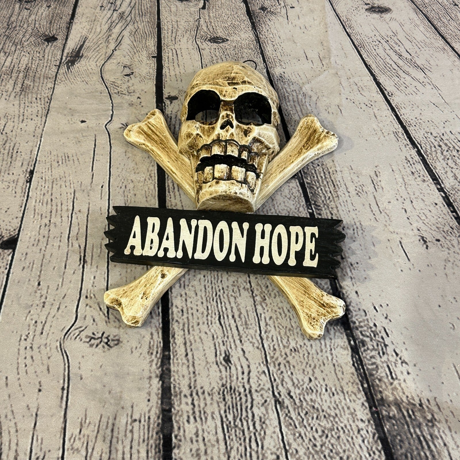Skull & Crossbones Abandon Hope Pirate Sign Door Plaque 20cm x 20cm Handmade3