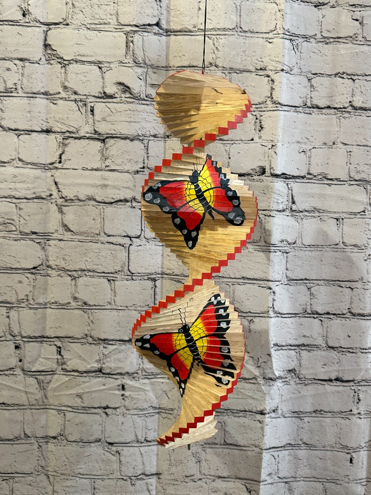 50cm Red Butterfly Flowers Wind Spinner Wooden Spiral Mobile Garden Ornament0