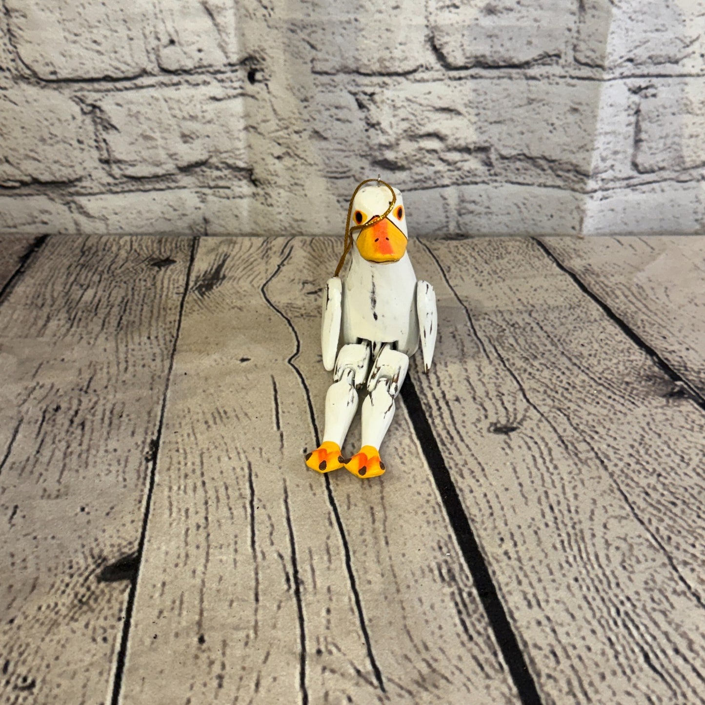 10cm White Duck Sitting Animal Wooden Shelf Ornament Handmade Fairtrade1