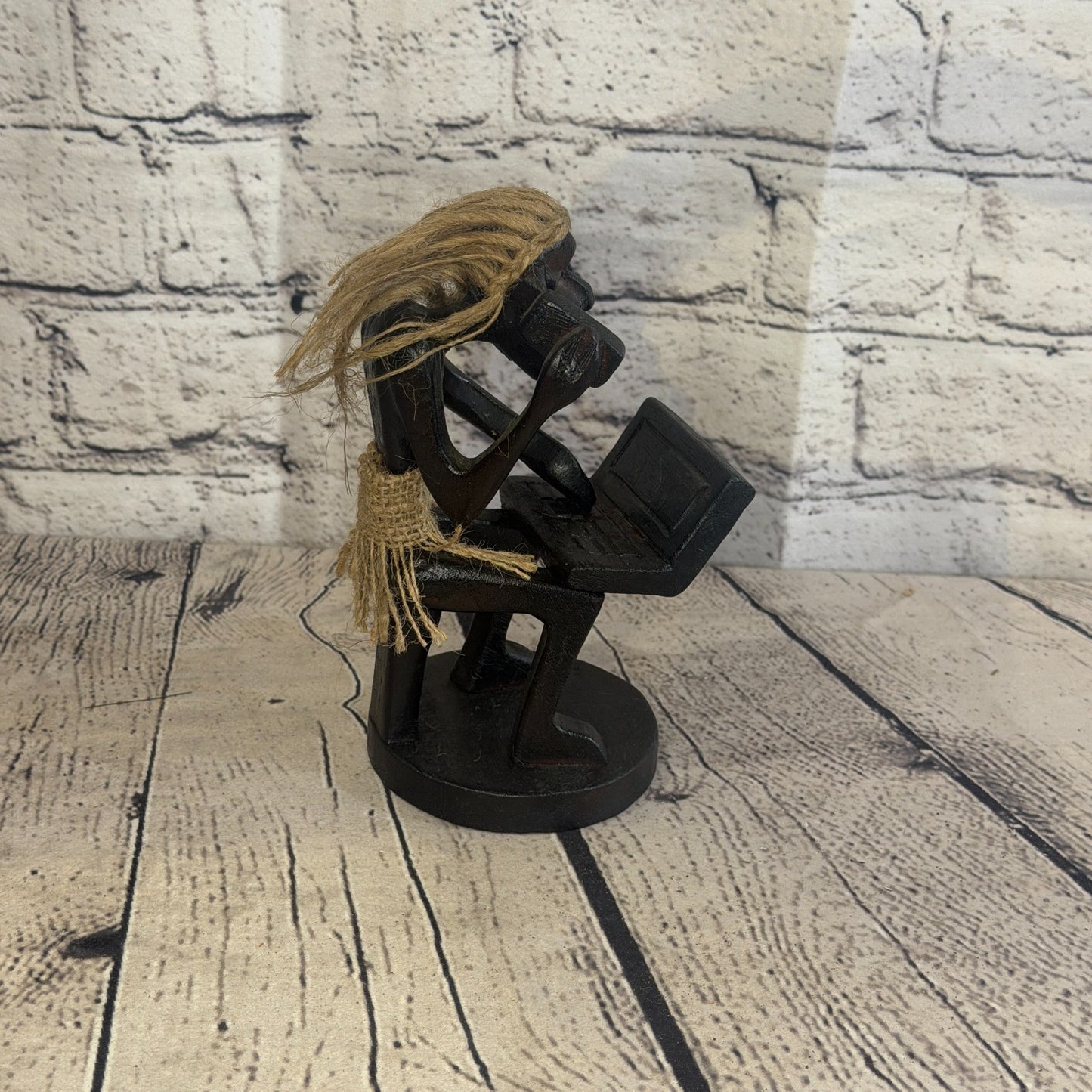 15cm Computer Phone African Tribal Warrior Man Figure Statue Wood Hand Carved3