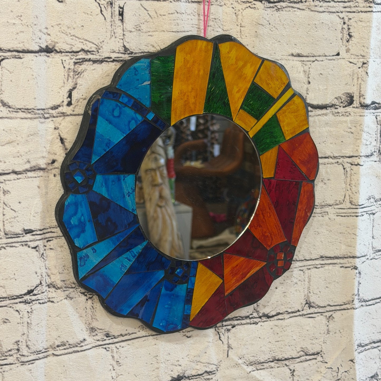 Rainbow Flower Shape Black Mosaic Tile Wall Mirror 30cm x 30cm 12Inches Handmade0