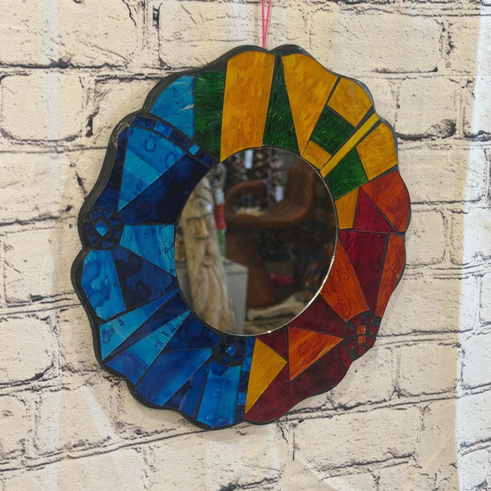 Rainbow Flower Shape Black Mosaic Tile Wall Mirror 30cm x 30cm 12Inches Handmade0