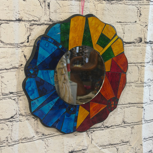 Rainbow Flower Shape Black Mosaic Tile Wall Mirror 30cm x 30cm 12Inches Handmade0