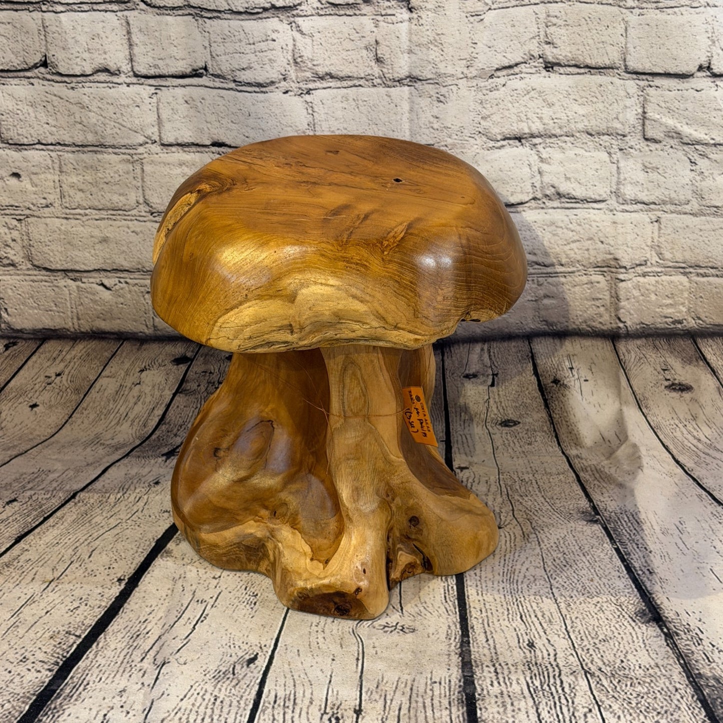 30cm x 25cm Flat Wooden Mushroom Toadstool Sculpture Garden Teak Root Ornament1