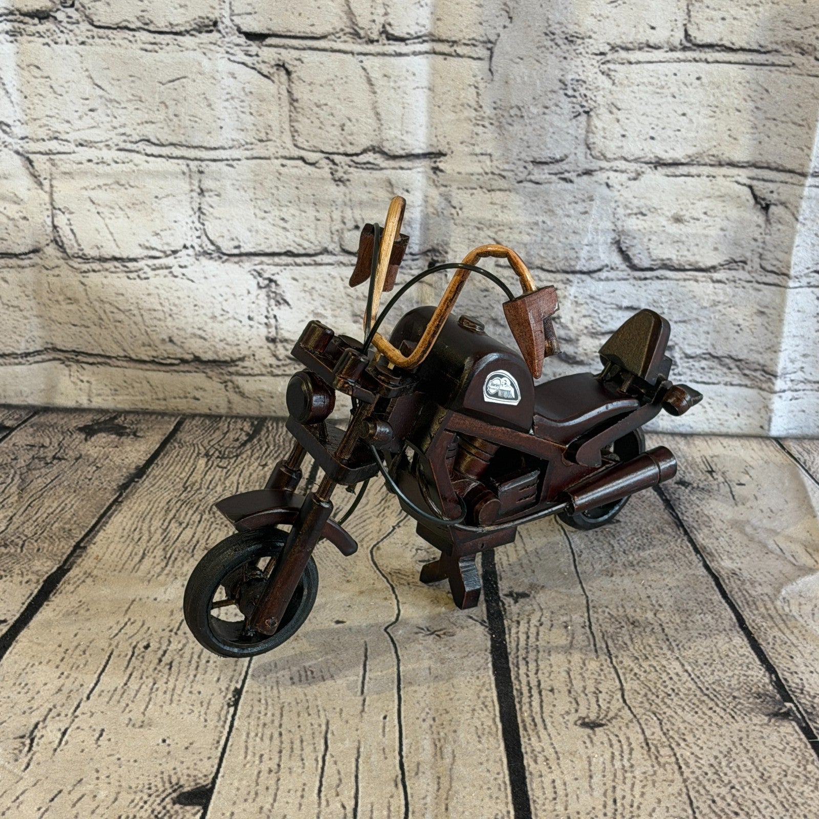 25cm Medium Dark Wood Motorbike Motorcycle Model Wooden Ornament Decorative Bike2