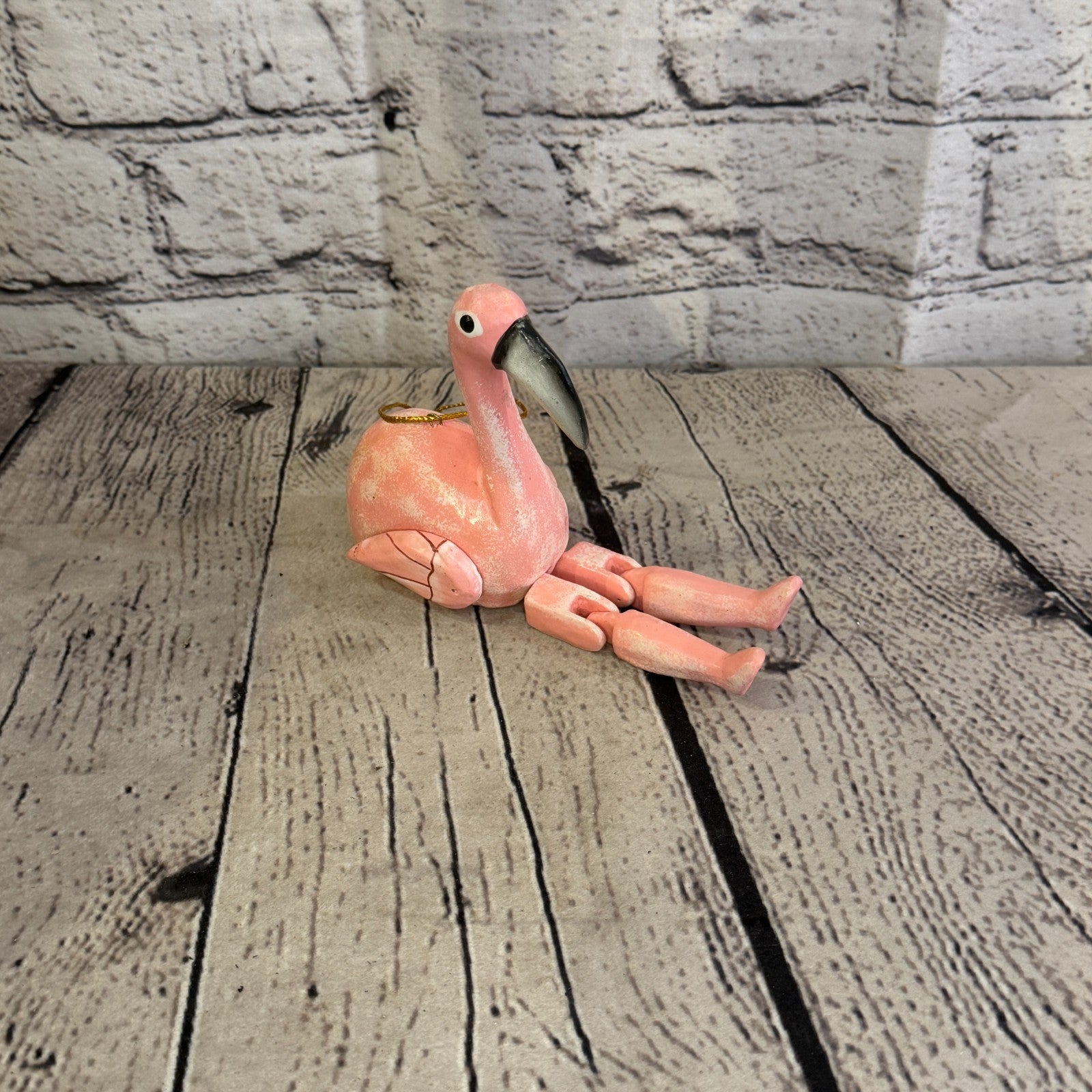 10cm Pink Flamingo Sitting Animal, Wooden Shelf Ornament Handmade Fairtrade2