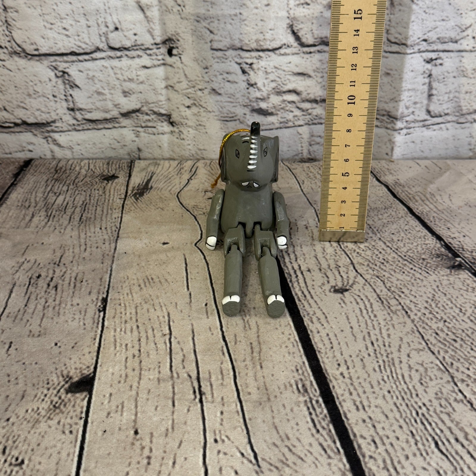 10cm Grey Elephant Sitting Animal, Wooden Shelf Ornament Handmade Fairtrade5