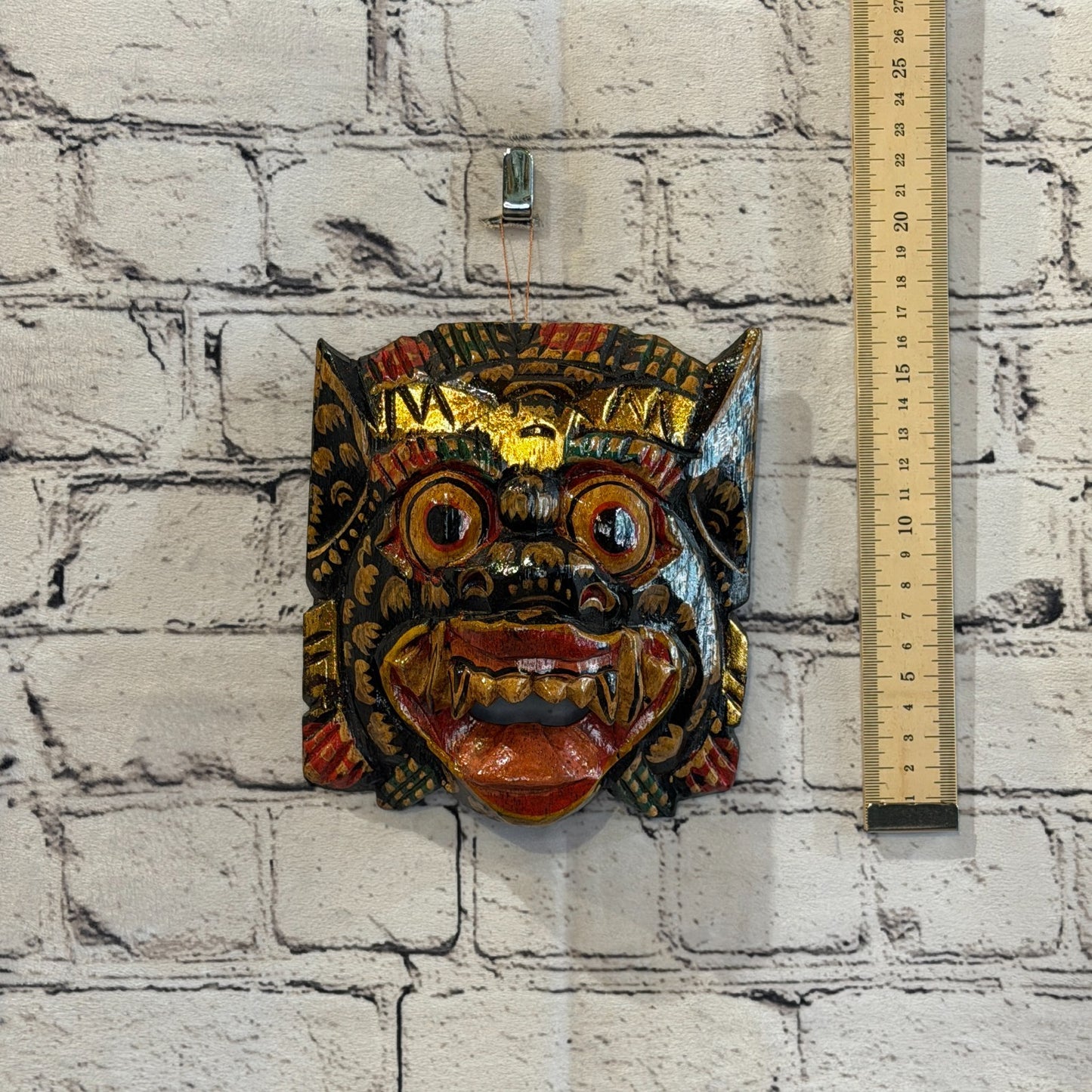Medium Wooden Black Barong Wall Mask 15cm x 15cm Handmade And Fairtrade Hindu4