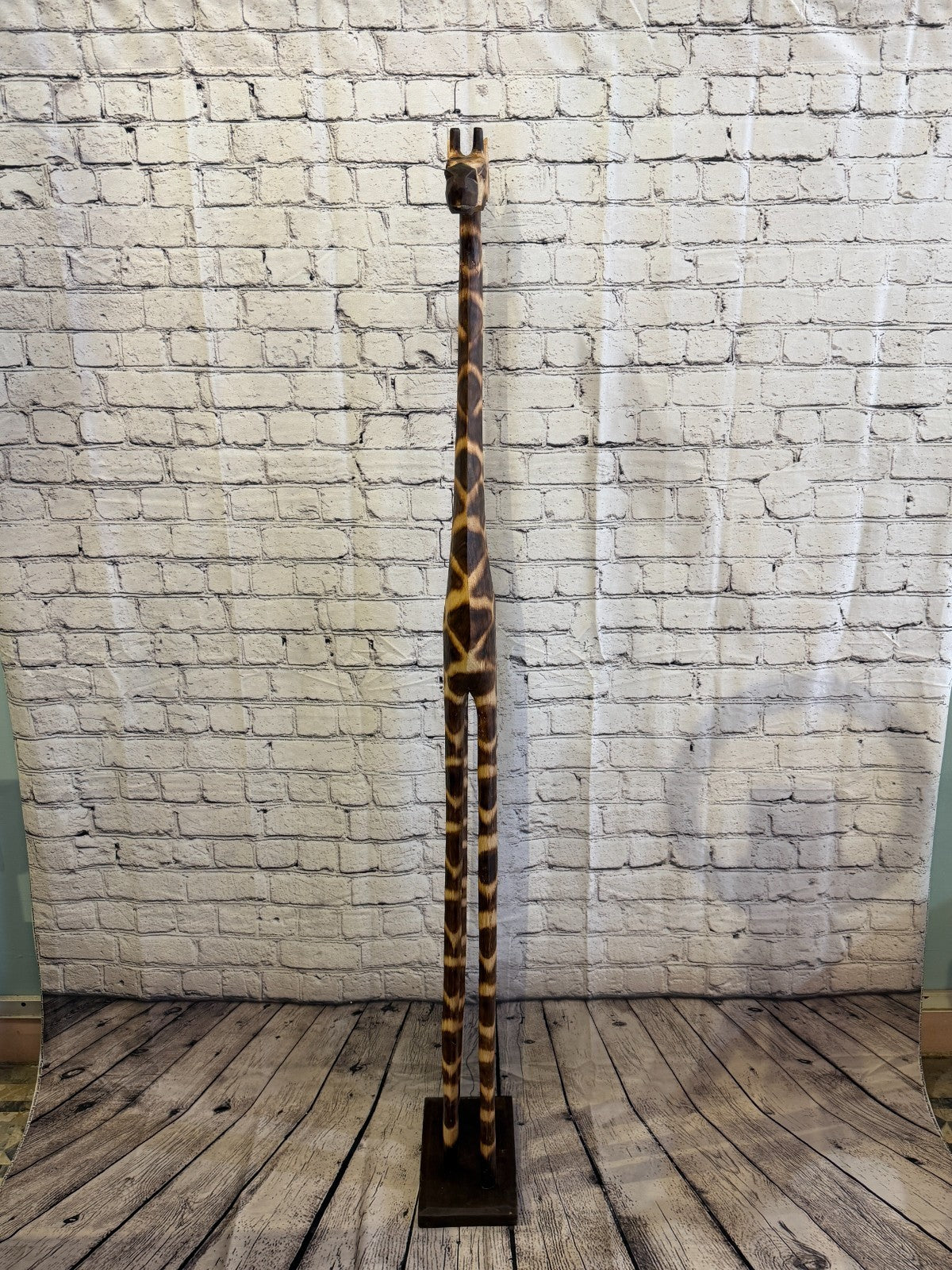 200cm Burnt Wooden Giraffe Standing Single Carved Solid Wood Giraffe Handmade1