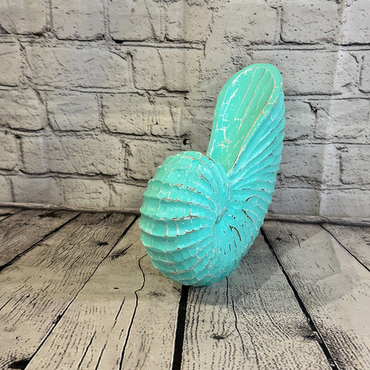 25cm Green Shabby Nautilus Shell Ornament Decor Carved Light Wood Parcel Figure0