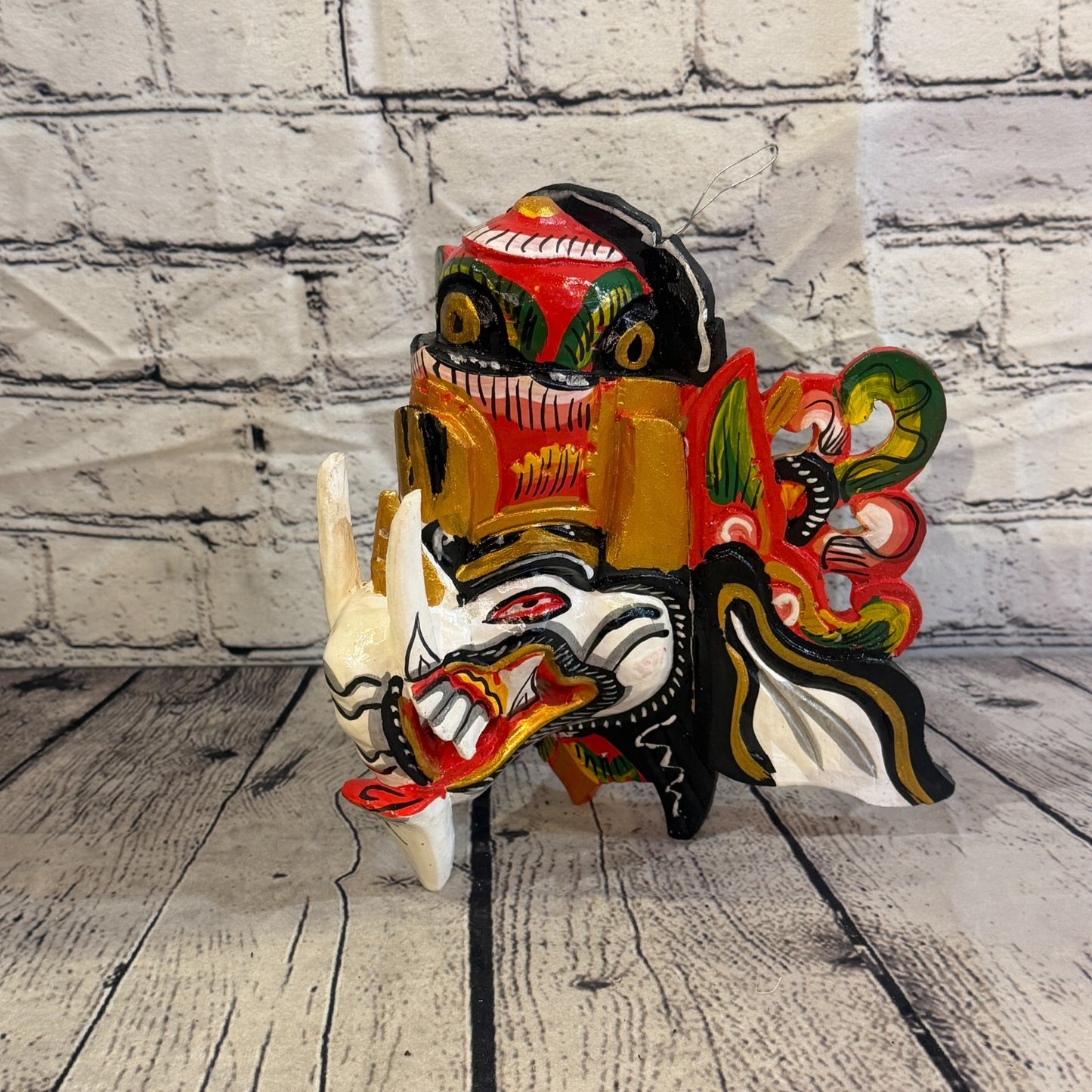 25cm Ganash Ganesha White Elephant Hindu Deity Wooden Hand Carved Mask Painted2