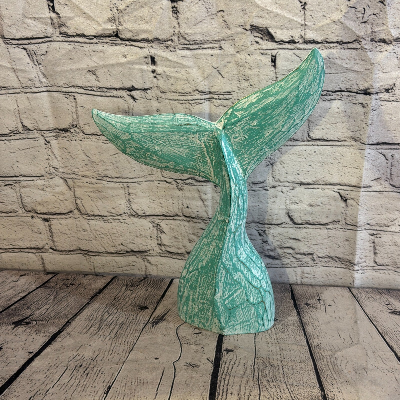 35cm x 35cm Whale Tail Green Fish Wood Coastal Ocean Bathroom Decoration0
