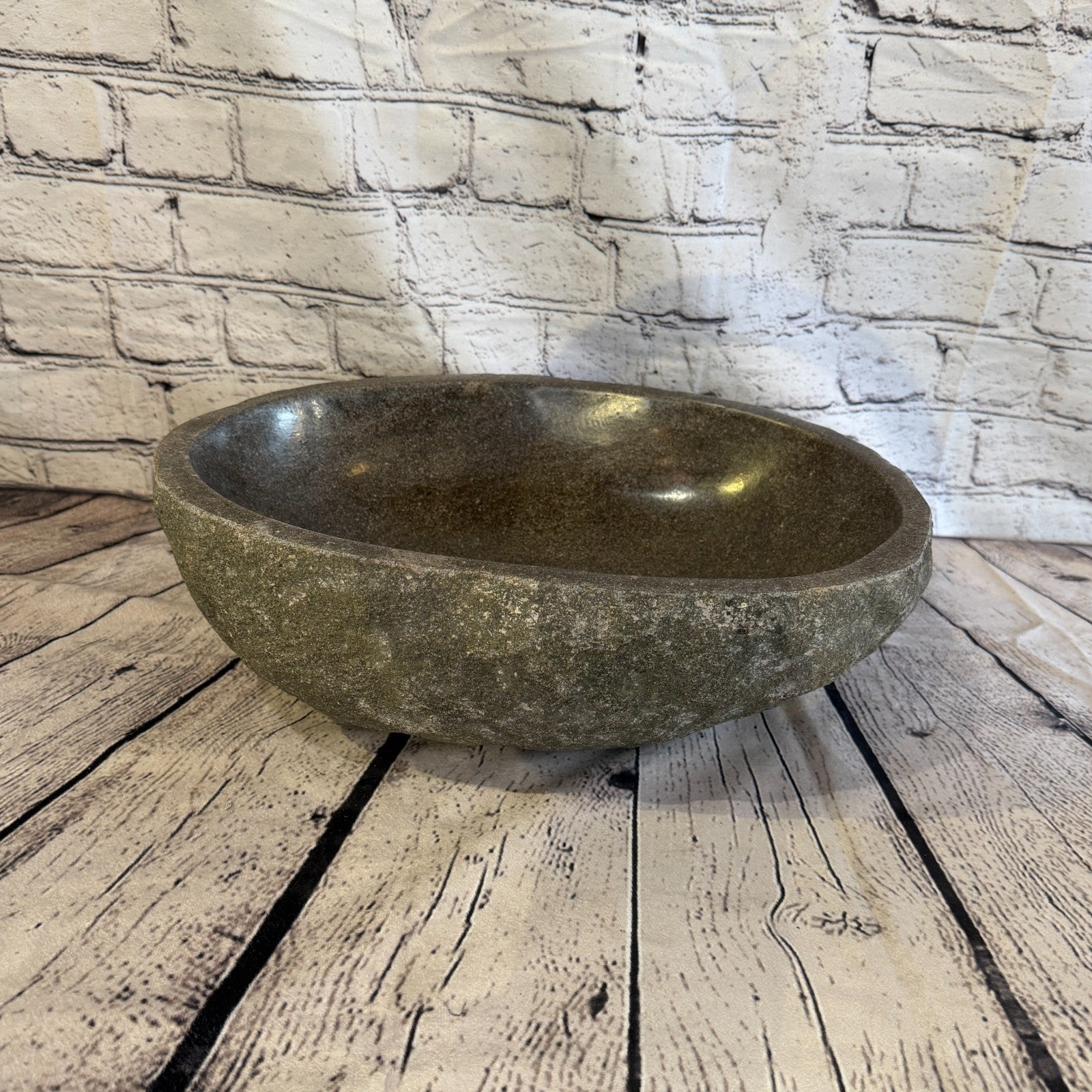 36cm x 26cm Wash Basin Bathroom Counter Top Washing River Stone Bowl Sink No 72