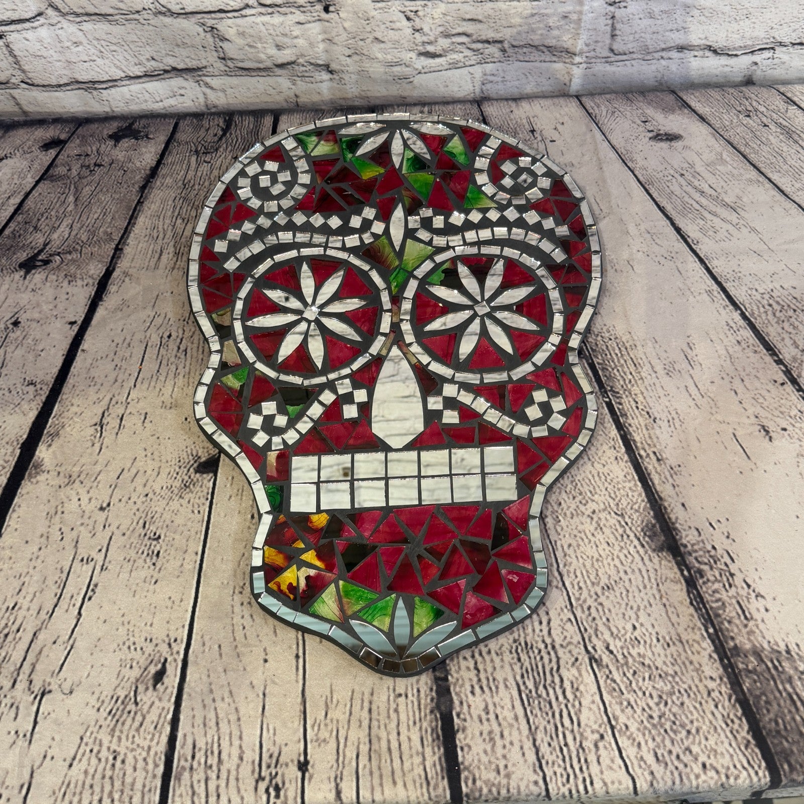 Red Skull Mosaic Tile Wall Mirror 40cm x 28cm 16 Inches Handmade New3