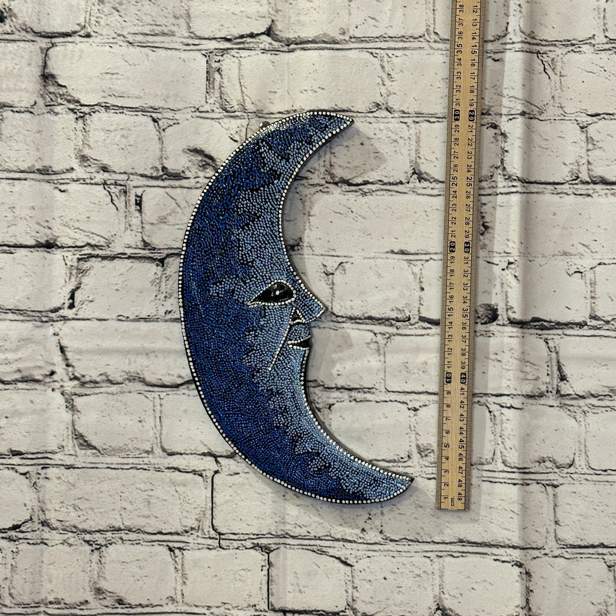 30cm Crescent Moon Carved Wooden Dot Painted Ethnic Tribal Tiki Wall Art No 34