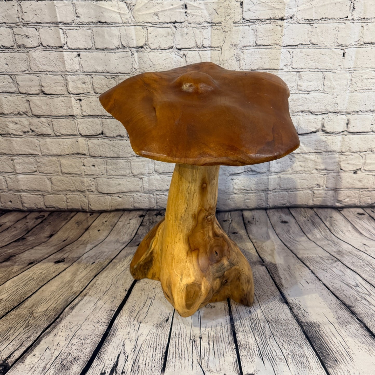 50cm x 40cm Dome Wooden Mushroom Toadstool Sculpture Garden Teak Root Ornament3