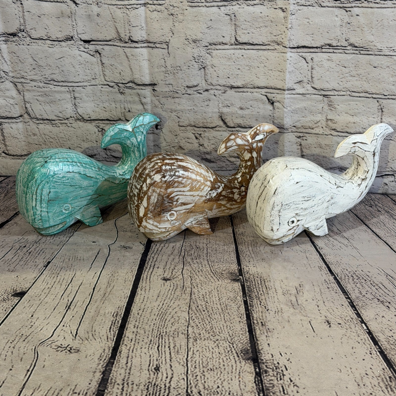 20cm x 12cm Whale Green Fish Wood Coastal Ocean Bathroom Decoration9