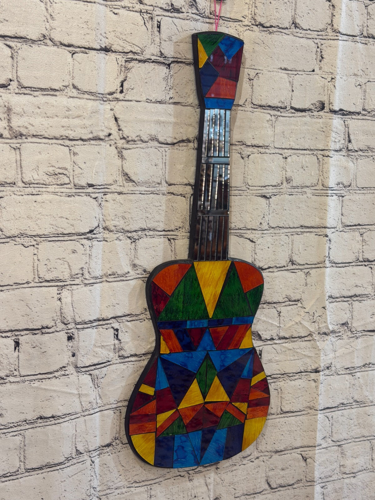 Bright Rainbow Guitar Mosaic Tile Wall Mirror 60cm x 25cm Handmade New1
