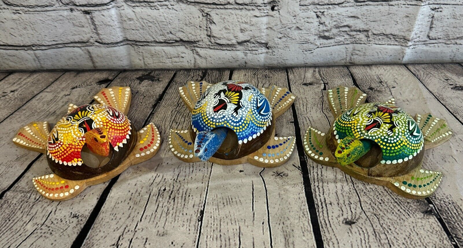 Red Painted Half Coconut Shell Wood Turtle Bobble Head Moving Tortoise Handmade9