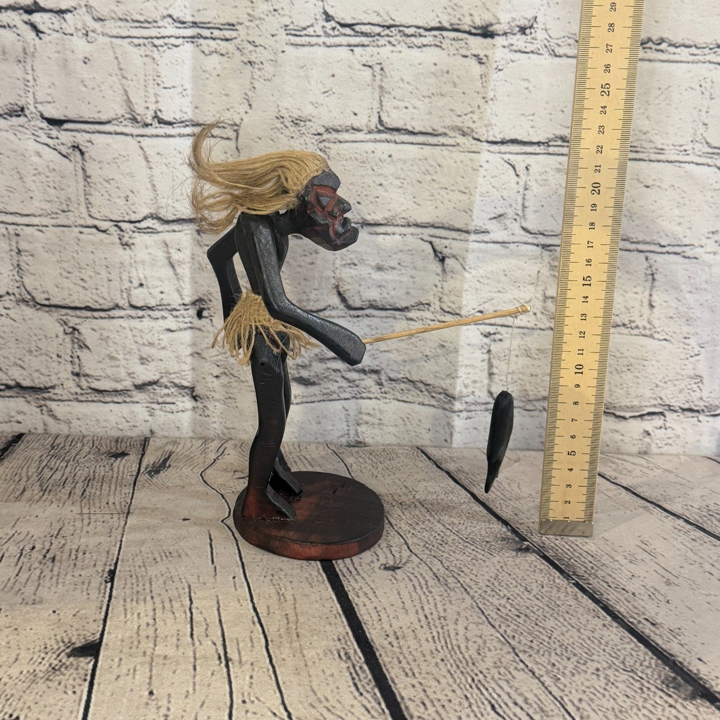 20cm Fisher With Catch African Tribal Warrior Man Figure Statue Wood Hand Carved5