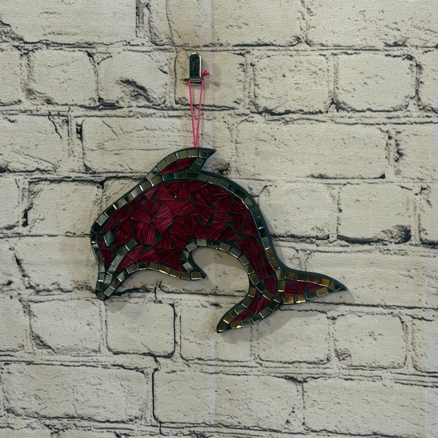 Red Dolphin Fish Mosaic Tile Wall Mirror 20cm x 20cm Handmade New2