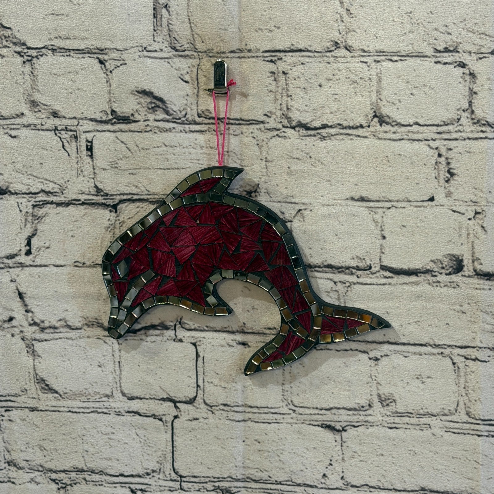 Red Dolphin Fish Mosaic Tile Wall Mirror 20cm x 20cm Handmade New2