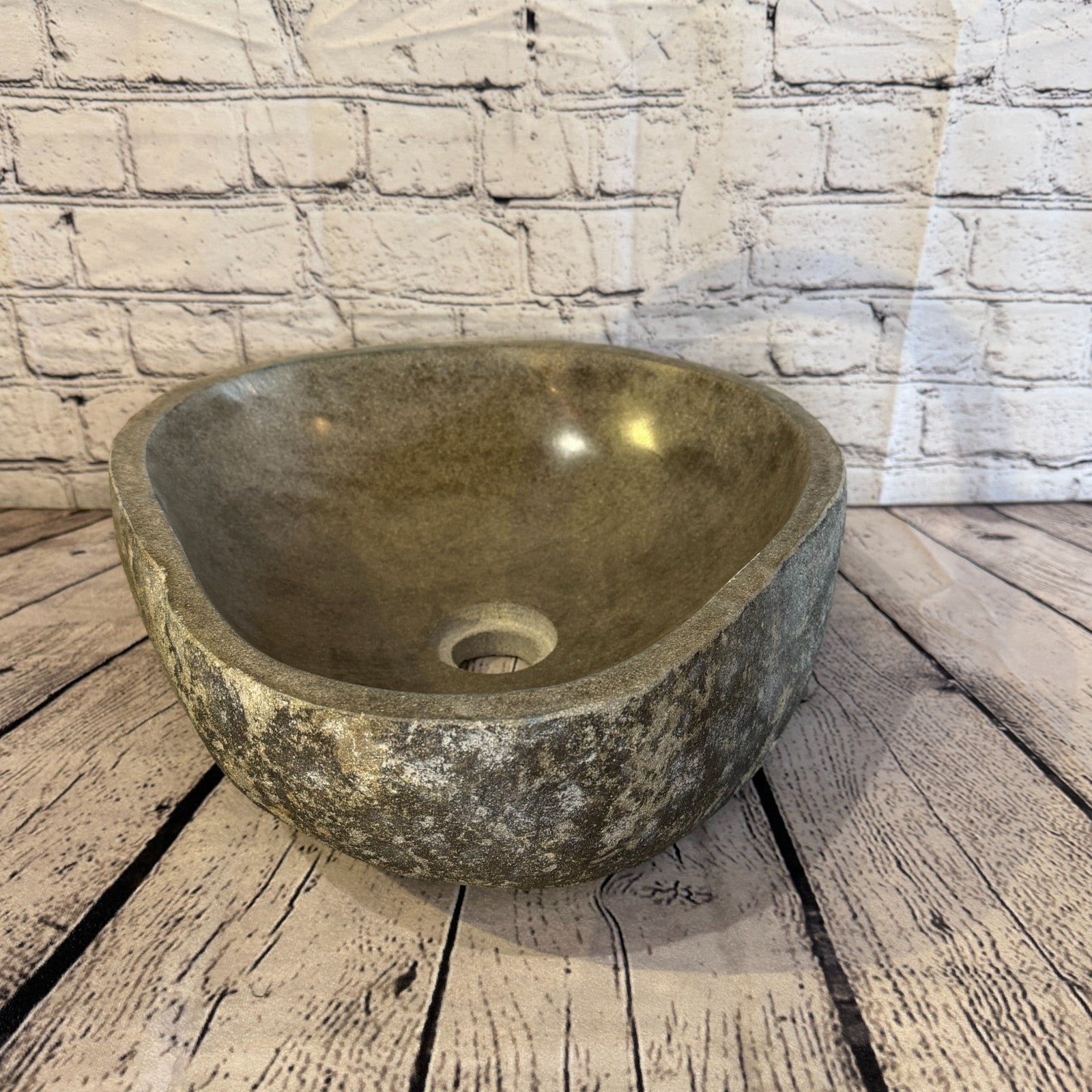 40cm x 35cm Wash Basin Bathroom Counter Top Washing River Stone Bowl Sink No 13