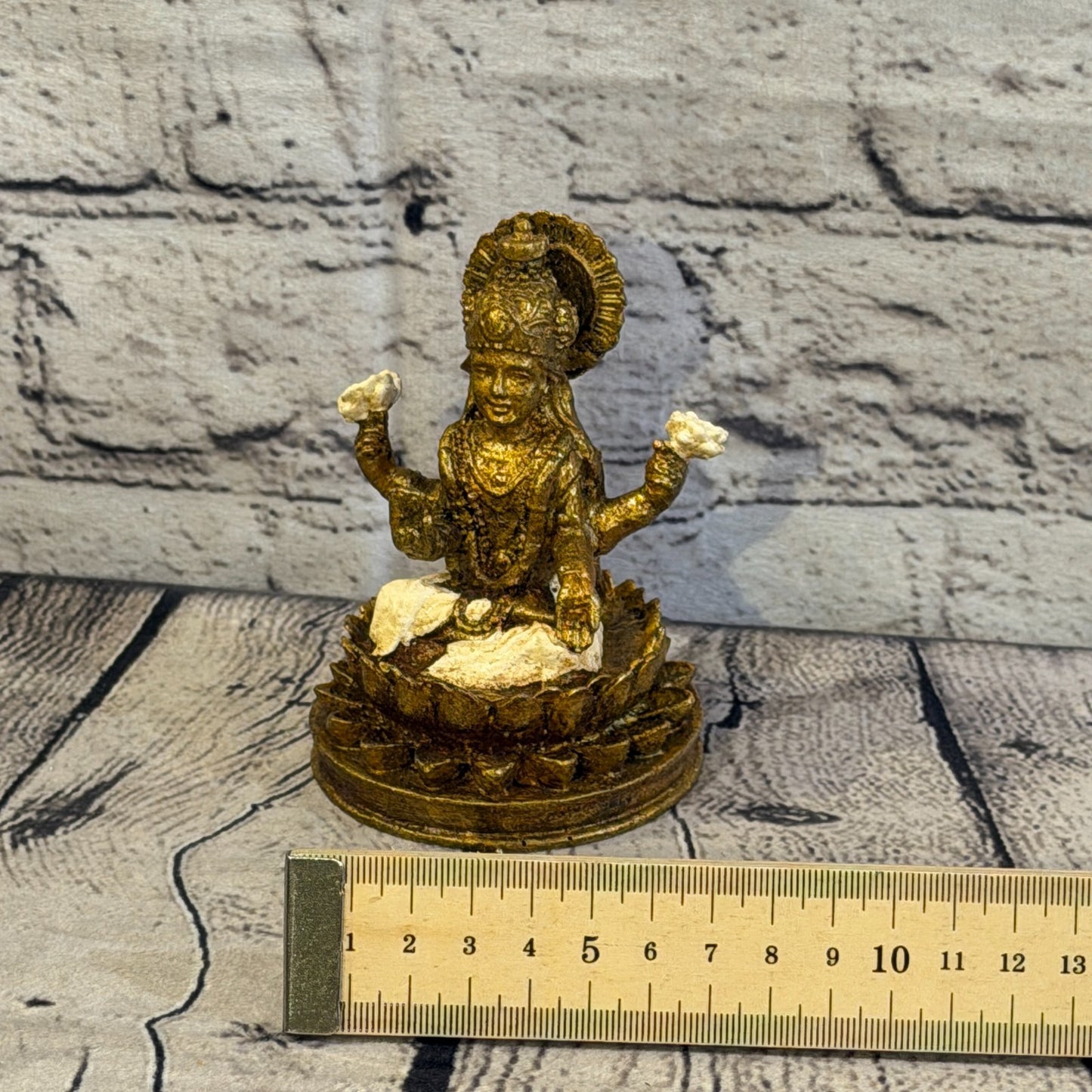 Cream & Bronze 12cm x 8cm Small Lakshmi Sitting Lotus Statue Resin Hindu God6