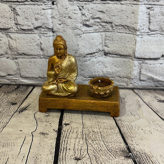 Gold & Bronze 15cm x 15cm Thai Buddha Tea Light Holder Statue Resin Hindu0